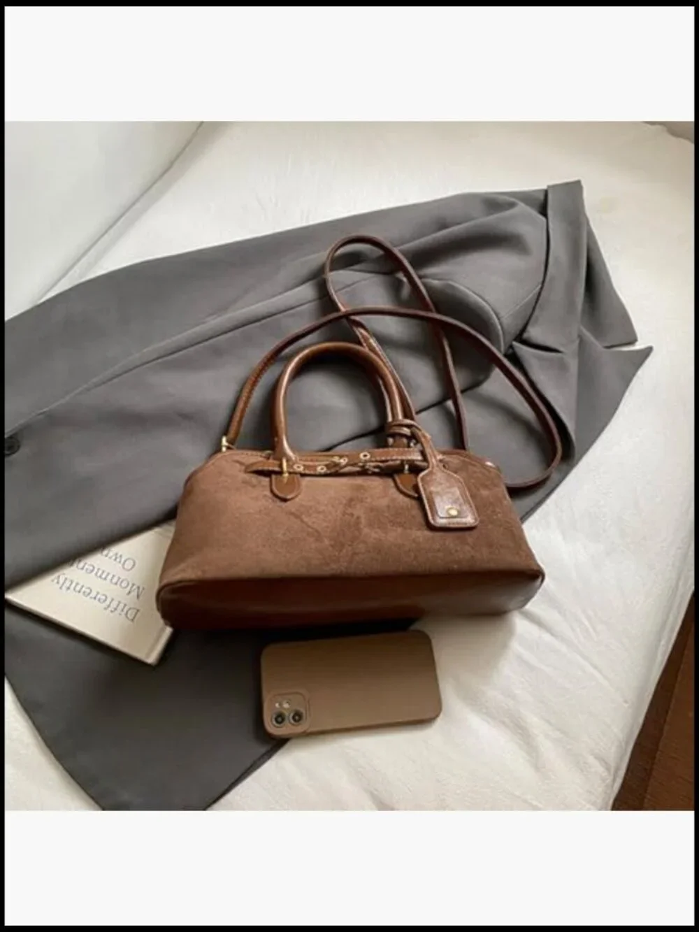 Faux Suede Slouchy Hobo Bag Tote Shoulder Crossbody Purse Vintage Fall Handbag